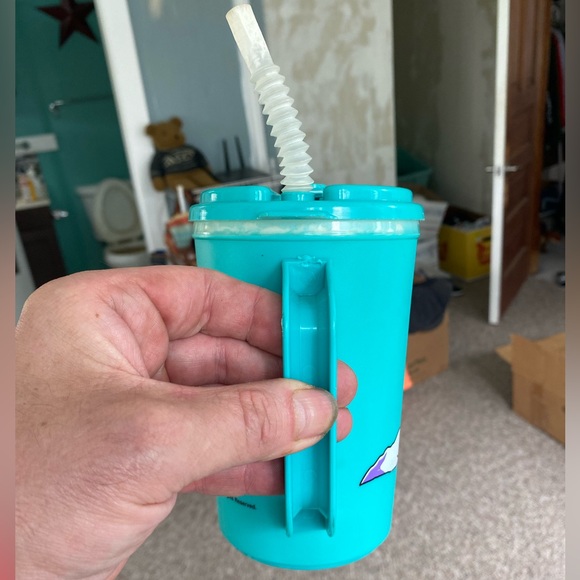 1996 Coca Cola Aladdin Thermal Mug Plastic Teal And Purple Polar Bear 18oz - Picture 3 of 10